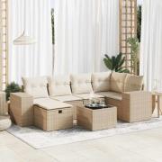 vidaXL Matgrupp för trädgården med dynor 7 delar beige konstrotting