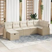 vidaXL 7-delars trädgårdssoffset med kuddar beige poly-rotting