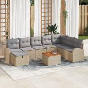 vidaXL 9-dela Trädgårdsoffaset med kuddar Beige Poly Rattan