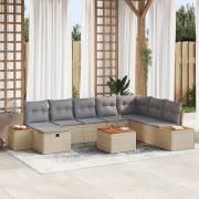 vidaXL 9-delars trädgårdsoffset med kuddar beige poly rattan