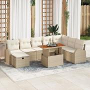vidaXL 9 Delar Trädgårdsoffaset med kuddar Beige Poly Rattan