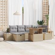 vidaXL 7 Bitars Trädgårdsoffaset med kuddar Beige Poly Rattan