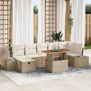 vidaXL 8-delat trädgårdsoffa-set med kuddar Beige Poly Rattan