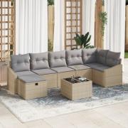 vidaXL 8-delat trädgårdsoffaset med kuddar Beige Poly Rattan