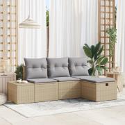 vidaXL 4-delad Trädgårdsoffgrupp med kuddar Beige Poly Rattan