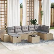 vidaXL 8-delars trädgårdsoff set med kuddar Beige Poly Rattan