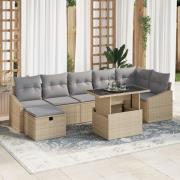 vidaXL 8-delat Trädgårdsoffaset med kuddar Beige Poly Rotin