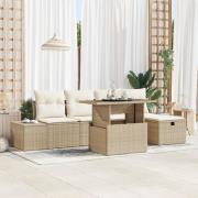 vidaXL 6-delars trädgårdsoffuppsättning med kuddar Beige Poly Rattan