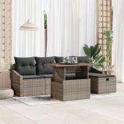 vidaXL 6-delat trädgårdssoffset med kuddar grå poly rattan
