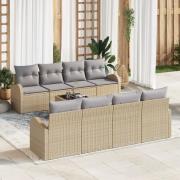 vidaXL 9-delars trädgårdsofaset med kuddar beige poly rattan