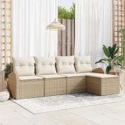 vidaXL 5-delat Trädgårdsoffset med kuddar Beige Poly Rattan