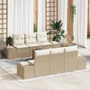 vidaXL 7-delat Trädgårdssoffset med Kuddar Beige Poly Rattan