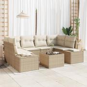 vidaXL 7 Delar Trädgårdsoffset med Kuddar Beige Poly Rattan
