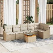 vidaXL 7-delars trädgårdsoffaset med kuddar Beige Poly Rattan Akacia