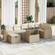 vidaXL Matgrupp för trädgården med dynor 8 delar beige konstrotting