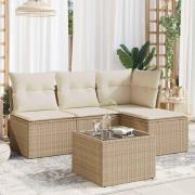 vidaXL Soffgrupp för trädgården med dynor 5 delar beige konstrotting