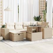 vidaXL Matgrupp för trädgården med dynor 8 delar beige konstrotting