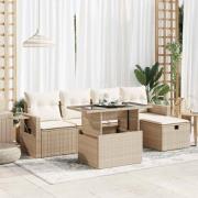 vidaXL Soffgrupp för trädgården med dynor 6 delar beige konstrotting
