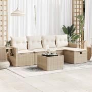 vidaXL Soffgrupp för trädgården med dynor 6 delar beige konstrotting