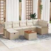 vidaXL 8-delat trädgårdssoffset med kuddar beige poly rotting