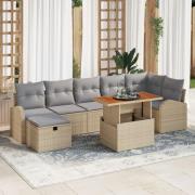 vidaXL 8-delad trädgårdsoff set med kuddar beige poly rotting