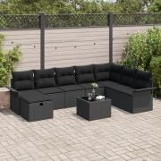 vidaXL 9-delars Trädgårdsoffset med Kuddar Svart Poly Rattan, vidaXL 2...