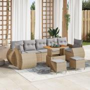 vidaXL 10-delat trädgårdsoff-set med kuddar Beige Poly Rattan Akacia, ...