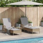 vidaXL Solstol Set Set om 3 Beige PE rattan, metall Vikbar Solstol