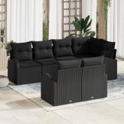 vidaXL Trädgårdsoffset Set om 7 Svart Poly Rattan, Polyesterkuddar