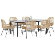 vidaXL Matgrupp för trädgården med dynor 7 delar brun polyrotting glas