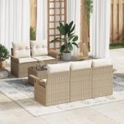 vidaXL 6 Delars Trädgårdsoffset med Kuddar Beige Poly Rattan