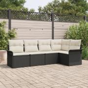 vidaXL 5-delars trädgårdssoffset med kuddar svart poly rattan