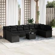 vidaXL 11 Delars Trädgårdsofa Set med Dynor Beige Poly Rattan