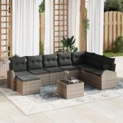 vidaXL Trädgårdsoff-set 9 delar Mörkgrå, Brun Rattan, Polyester