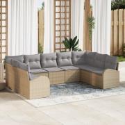 vidaXL 9-delars Trädgårdssoffan med kuddar Beige Poly Rattan