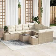 vidaXL Trädgårdsoffset 9-delat set Beige och gräddvit Poly Rattan