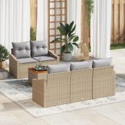 vidaXL 6-delars Trädgårdsoffset med kuddar Beige Poly Rattan Akacia