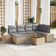 vidaXL 7-delars trädgårdssoffa med kuddar Beige Poly Rattan Akacia