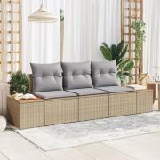 vidaXL 3-delars Trädgårdsoffa med Kuddar Beige Poly Rattan Akacia