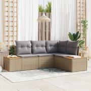 vidaXL 4 Delar Trädgårdsoff Set med Kuddar Beige Poly Rottning Akacia