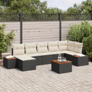 vidaXL 8-delad trädgårdsoffuppsättning med kuddar svart poly rattan ak...