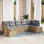 vidaXL 7-delad Trädgårdsoffagrupp med kuddar Beige Poly Rattan Akacia