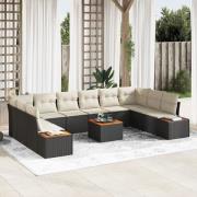 vidaXL 11-delat trädgårdsoffaset med kuddar Svart Poly Rattan Acacia