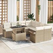 vidaXL 9-delars trädgårdsoffas med kuddar i beige poly rattan