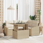 vidaXL 5-delat trädgårdsoffas med kuddar beige poly rattan