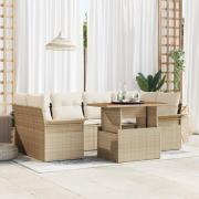 vidaXL 7-delars trädgårdssoffset med kuddar Beige Poly Rattan Acacia