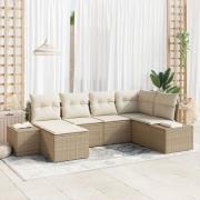 vidaXL 6-delat trädgårdsoffaset med kuddar beige poly rotting