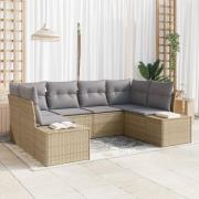 vidaXL 6-delars trädgårdsoffset med kuddar Beige Poly Rattan