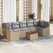 vidaXL 8-delat trädgårdsoff-set med kuddar beige poly rattan akaciaträ