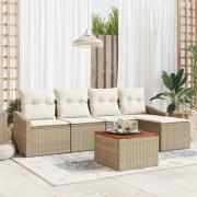 vidaXL 6 Delar Trädgårdsoffaset med Kuddar Beige Poly Rattan Akacia